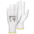 Luvas de trabalho de segurança KAYGO revestidas com PU, 60 pares de luvas de malha sem costura KG11P com revestimento de poliuretano, aderência suave na palma e nos dedos para homens e mulheres (M, brancas)