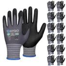Luvas de trabalho revestidas com nitrilo de microespuma KAYGO, 12 pares de nylon tricotado sem costura KG19N, micropontos para maior aderência, respiráveis e duráveis, ideais para automóveis, montagem geral, pintura, cinza, M