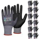 Luvas de trabalho revestidas com nitrilo de microespuma KAYGO, 12 pares de nylon tricotado sem costura KG19N, micropontos para maior aderência, respiráveis e duráveis, ideais para automóveis, montagem geral, pintura, cinza, S