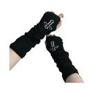 Luvas De Tricô Pretas Estilo Punk EMO Sem Dedos Para Mulheres, Aquecedores De Braço Streetwear,