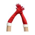 Luvas De Veludo Vermelho Com Punho Longo De Pelúcia Branca Elegantes Para Festas, Natal, Cosplay E