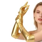 Luvas douradas longas sobre o cotovelo, poliéster elástico, 50 cm para mulheres