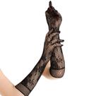 Luvas femininas compridas de renda preta, arrastão, dedo inteiro, 40 cm