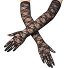 Luvas femininas compridas, pretas, de renda, dedo inteiro, 54 cm, nylon B