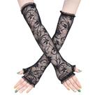 Luvas femininas compridas sem dedos com design floral de renda preta Luvas femininas compridas sem dedos com design floral de renda preta