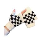 Luvas Femininas De Meio Dedo Em Xadrez Preto E Branco, Tricotadas E Quentes Para Ciclismo E Escrita Luvas Femininas De Meio Dedo Em Xadrez Preto E Branco, Tricotadas E Quentes Para Ciclismo E Escrita