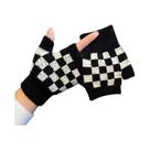 Luvas Femininas Meio Dedo Xadrez Preto E Branco De Inverno Quentes De Tricô Para Casais, Escrita E