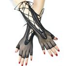 Luvas Fishnet Fingerless, pretas, compridas, 40 cm, gótico, punk, festa