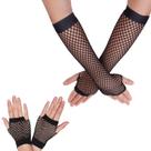 Luvas Fishnet Yolev Fingerless, longas e curtas, de nylon preto