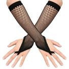 Luvas longas Fishnet Telooco Finger Loop Mesh pretas para mulheres