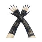 Luvas Longas Pretas De Renda Com Estampa De Esqueleto Para Mulheres, Elásticas E Transparentes,