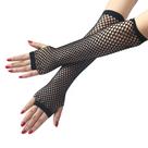 Luvas longas sem dedos Fishnet Punk para mulheres em nylon preto
