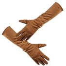 Luvas QIN FE, camurça, longas, material sintético, ópera, 40 cm, marrons