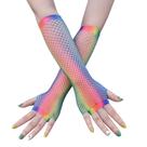 Luvas Rainbow Fishnet de comprimento médio para mulheres de nylon