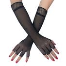 Luvas sem dedos Fishnet longas pretas de 44 cm para mulheres
