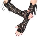 Luvas sem dedos Lolita Black Lace 39cm Gothic Cosplay