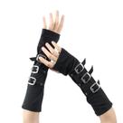 Luvas sem dedos pretas de poliéster punk gótico cosplay 30cm