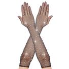 Luvas Yolev Rhinestone Fishnet Long Opera para mulheres pretas
