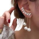 Luxo Brinco Estilo Ear Cuff Prateado Perola Strass Luxo 8 Cm
