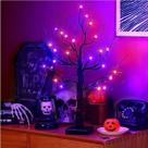 Luz De Árvore De Bétula LED Laranja E Roxa Para Halloween Com 24 Luzes E Ramos Pretos, Decoração