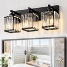 Luz de banheiro Aixialin 3 Lights Crystal Black 45cm