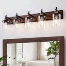 Luz de banheiro Lanhall 5-Light Wood Metal 84x23x15 cm