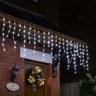 Luz de Natal Cascata 350 Lâmpadas LED Branco 8F Fio Branco EXTERNO Bivolt 10 Mts M/F