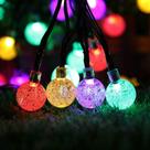Luz de Natal Cordão 30 Bolas Cristal LED Warm 8F Fio Verde 6,5 Mts SOLAR