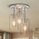 Luz de teto Kalium 3 luzes de vidro transparente de níquel escovado