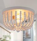 Luz de teto Q&S White Wood Beaded Boho 30x21 cm