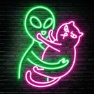 Luz LED de sinal de néon Kavaas Alien Cat Green Alien Petting Cat
