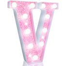 Luz LED Pooqla Pink Glitter Letter Letter V, alimentada por bateria