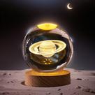 Luz noturna Crystal Ball KAZETEC 3D Saturn com suporte de LED 80 mm