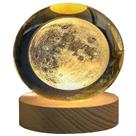 Luz noturna Crystal Ball KAZETEC Moon 80 mm com base de madeira