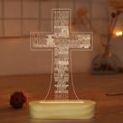 Luz noturna Jesus Cross 3D de madeira feita à mão, luz branca quente