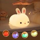 Luz Noturna LED RGB Em Forma De Coelho, Lâmpada De Silicone Recarregável Por USB Para Crianças E