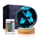 Luz noturna YYLZEPHB 3D Butterfly Crystal Ball com base de madeira