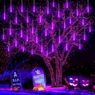 Luzes de chuva de meteoros Purtuemy Halloween 8 tubos roxos