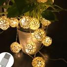Luzes De Fada Em Cordão USB Com 20 LEDs Brancos Quentes Em Formato De Bola De Rattan Para Decoração