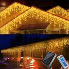 Luzes de Natal em Cascata Solar 10 m 300 LEDs Branco Quente com Controle Remoto