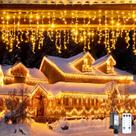 Luzes de Natal Icicle JMEXSUSS 800 LED branco quente ao ar livre Luzes de Natal Icicle JMEXSUSS 800 LED branco quente ao ar livre