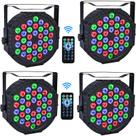 Luzes de palco Pioleackflew 36 LED Par Lights RGB 7 modos (pacote com 4)