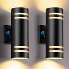 Luzes de parede externas SHIMR Dusk to Dawn, pacote com 2 unidades, preto fosco