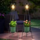 Luzes solares ao ar livre em estilo vintage MXwcy com suportes para plantas