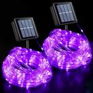 Luzes solares de corda QITONG Purple 10m 100 LED, 8 modos, pacote com 2