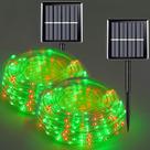 Luzes solares de corda QITONG vermelhas/verdes 10 m 100 LED, pacote com 2