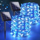Luzes solares de corda SANJICHA azul/branco 144 pés 400 LED, pacote com 2