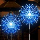 Luzes solares de fogo de artifício JJGoo, pacote com 2, 150 LEDs, azul, impermeável