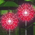 Luzes solares de fogo de artifício JJGoo, pacote com 2, 150 LEDs, vermelho, impermeável