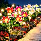 Luzes Solares para Jardim WdtPro, Kit com 4, Lírio e Vaga-lumes para Área Externa